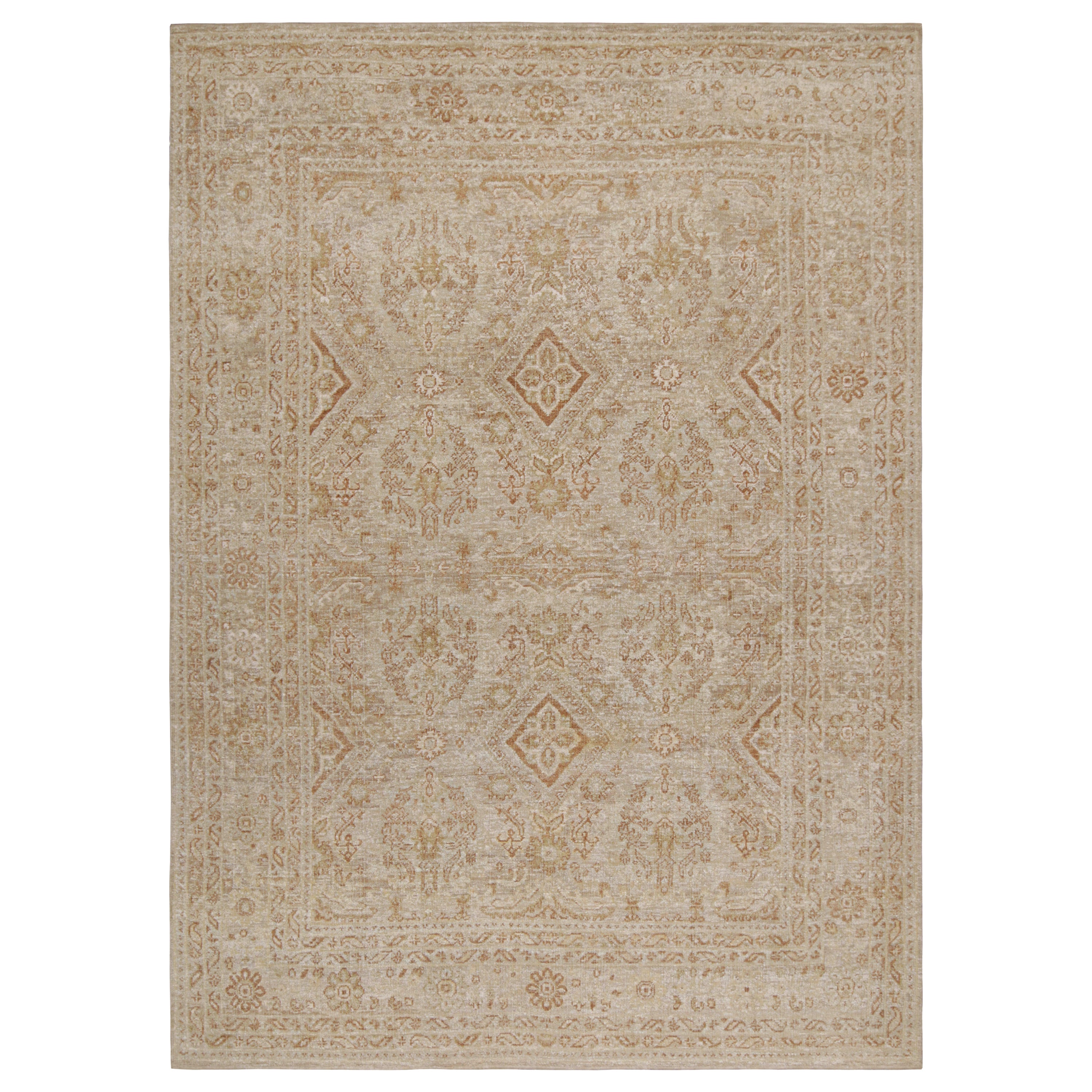Rug & Kilim’s Oushak Style Rug in Beige-Brown & White Geometric Patterns For Sale