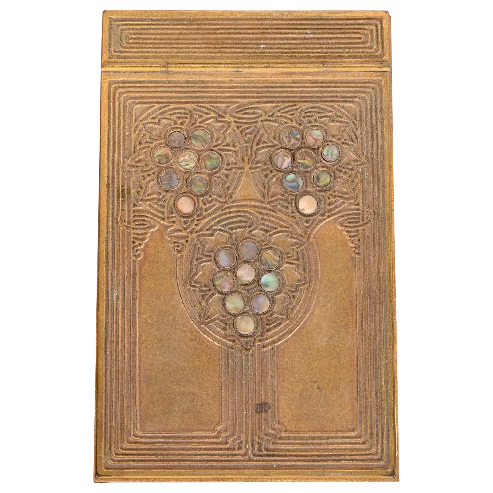 Tiffany Studios New York Art Deco Bronze Doré and Abalone Notepad Holder For Sale