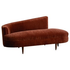 Petite chaise longue italienne en mohair rouille