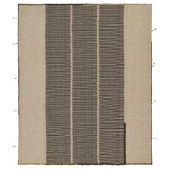 Rug & Kilim’s Contemporary Kilim in Black & Beige Stripes with Brown Accents