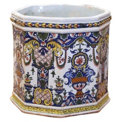 Antique 19th Century French Hand-Painted Faience Cache Pot from Desvres