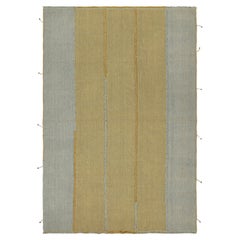 Rug & Kilim's Contemporary Kilim in Gold and Blue with Stripes and Brown Accents (Kilim contemporain en or et bleu avec des rayures et des accents bruns)