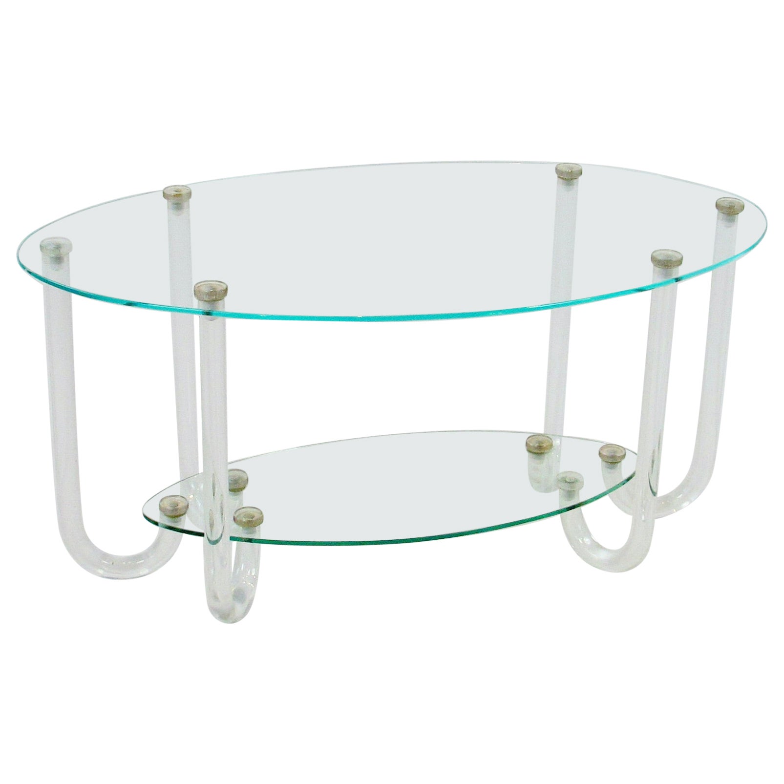 Unusual Two Tier Hollywood Regency Oval Top Table on Six Lucite Legs For Sale