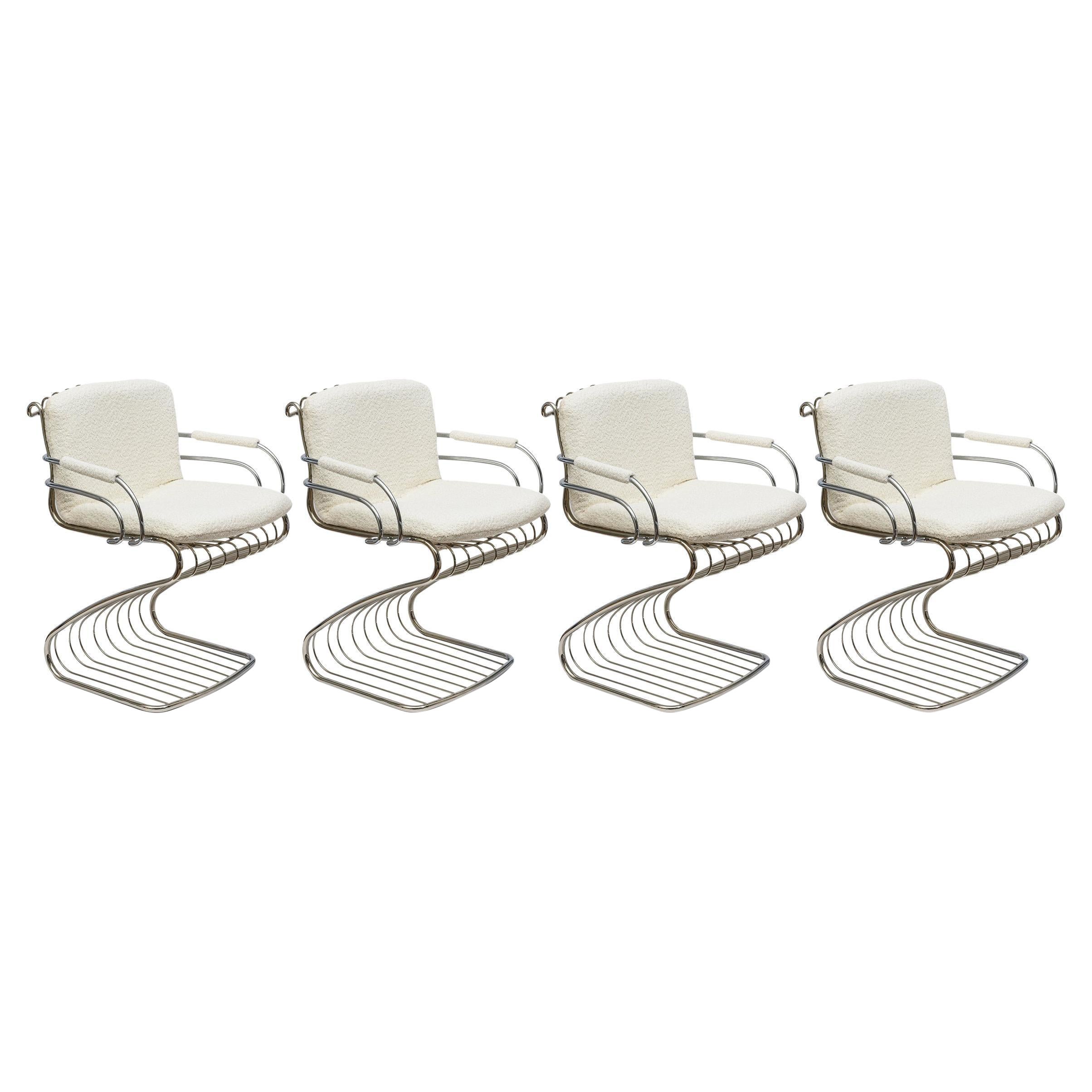 Gastone Rinaldi RIMA Vintage Chrome Tubular Cantilever Upholstered Dining Chairs For Sale