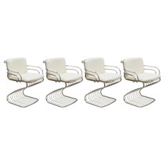 Gastone Rinaldi RIMA Retro Chrome Tubular Cantilever Upholstered Dining Chairs
