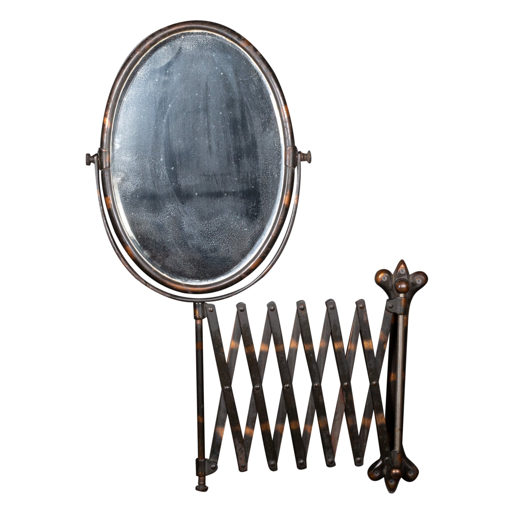 19th C. Copper Flashed Barber's Scissor Extension Mirror  (FREE SHIPPING) For Sale