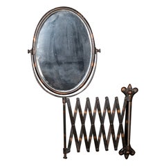 19th C. Copper Flashed Barber's Scissor Extension Mirror 