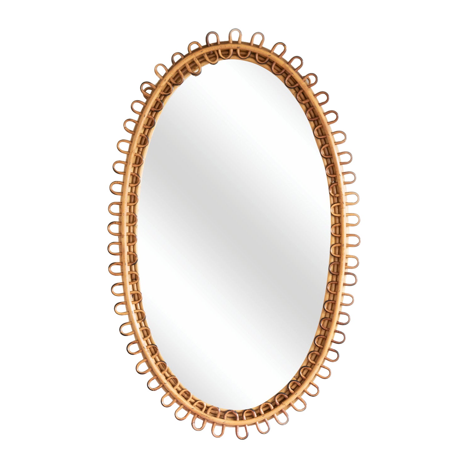 Large Italian Round Rattan Mirror at 1stDibs