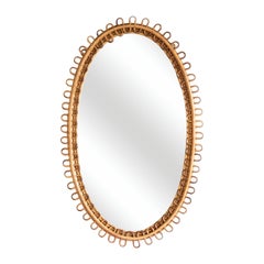 Large Italian Oval Rattan Mirror