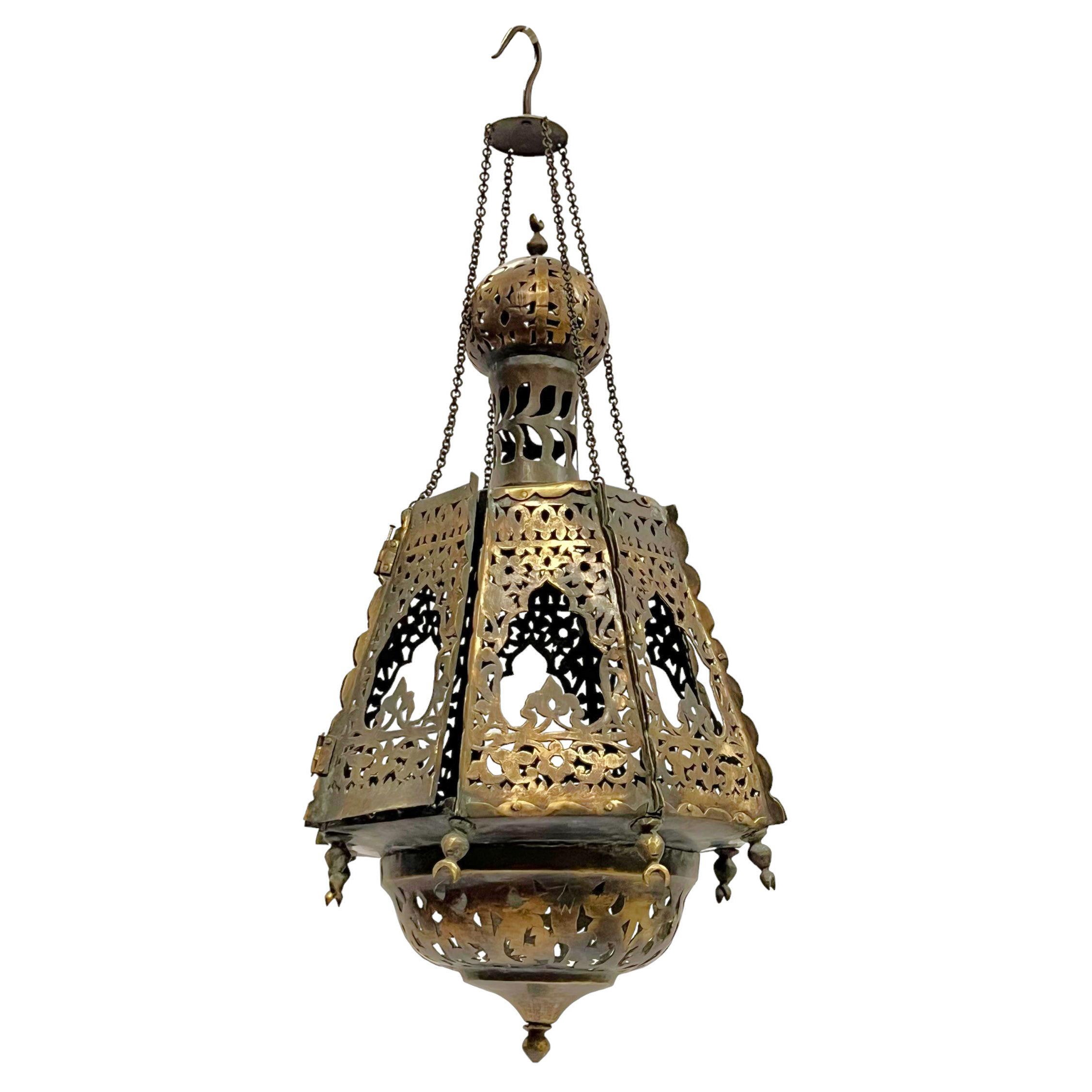 19th Century Islamic Pierced Metal Lantern For Sale