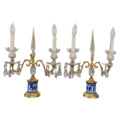 Pair Early 19th Century Wedgwood Brass Crystal Candelabras