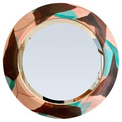 1980s Postmodern Corrugated Paper Abstract Compositions Round Wall Mirror