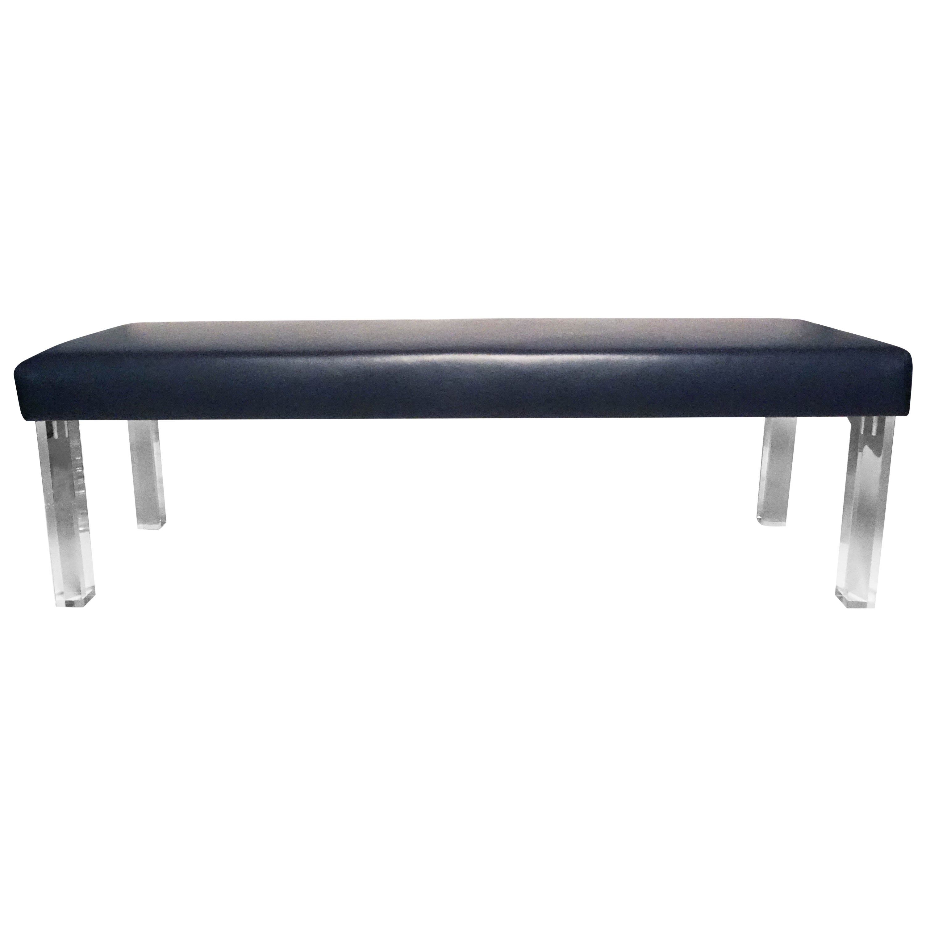 Modern Prism Bench in Navy Leather For Sale