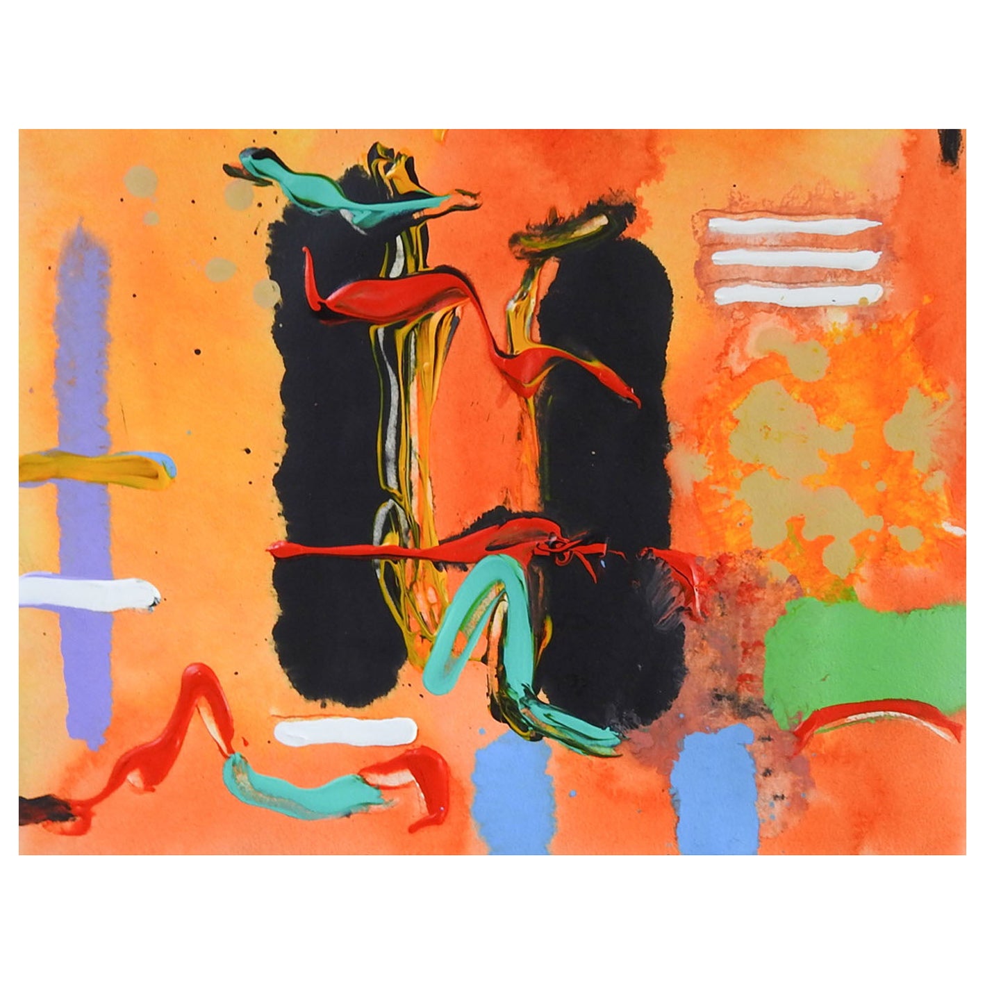 Peinture expressionniste abstraite orange et noire de la fin du 20e siècle en vente