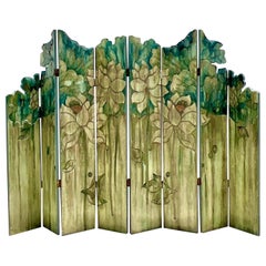 Vintage Monumental Boho Hand Carved Floral Folding Screen