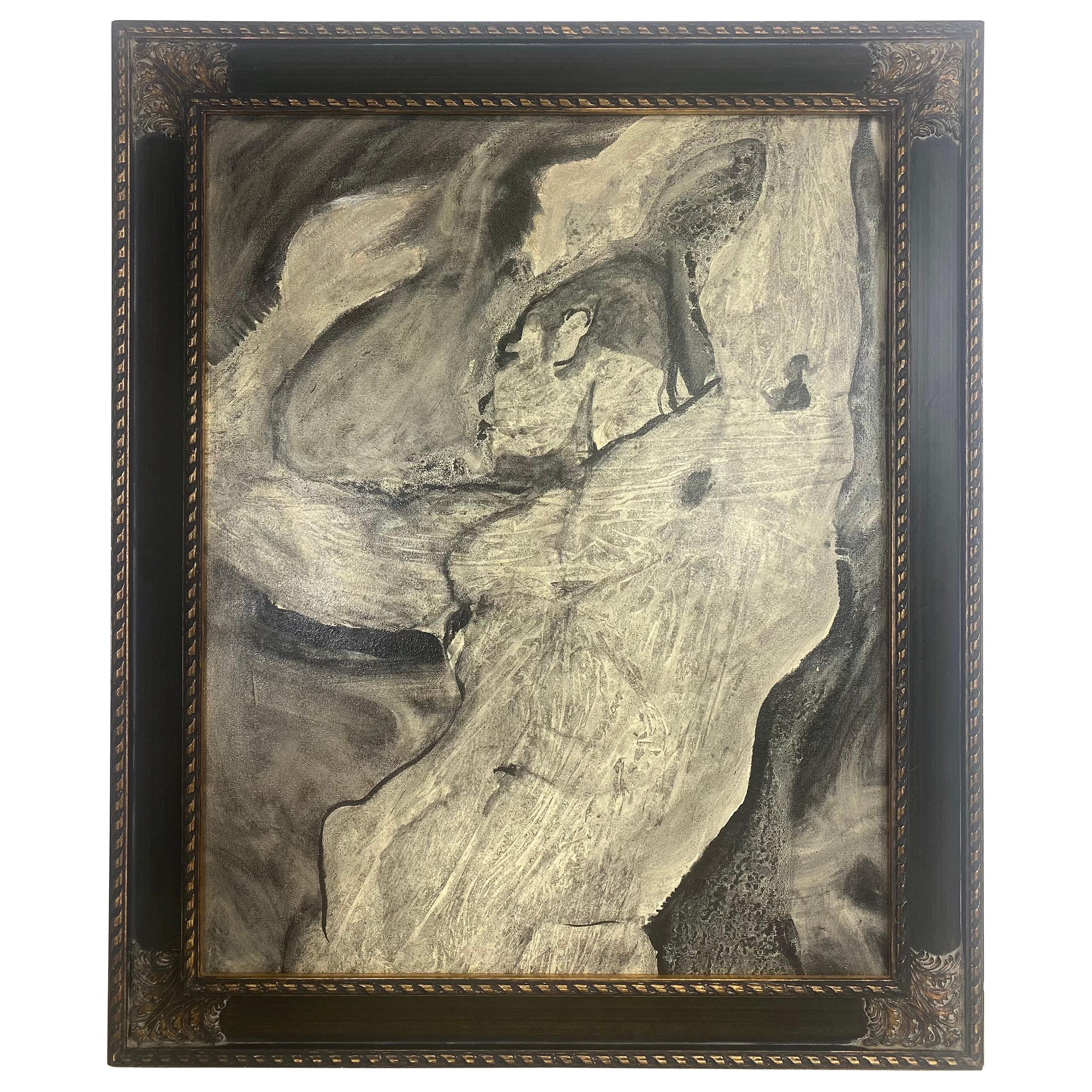 Modern Oil on Canvas Framed Nude Torso Museum Reproduction For Sale