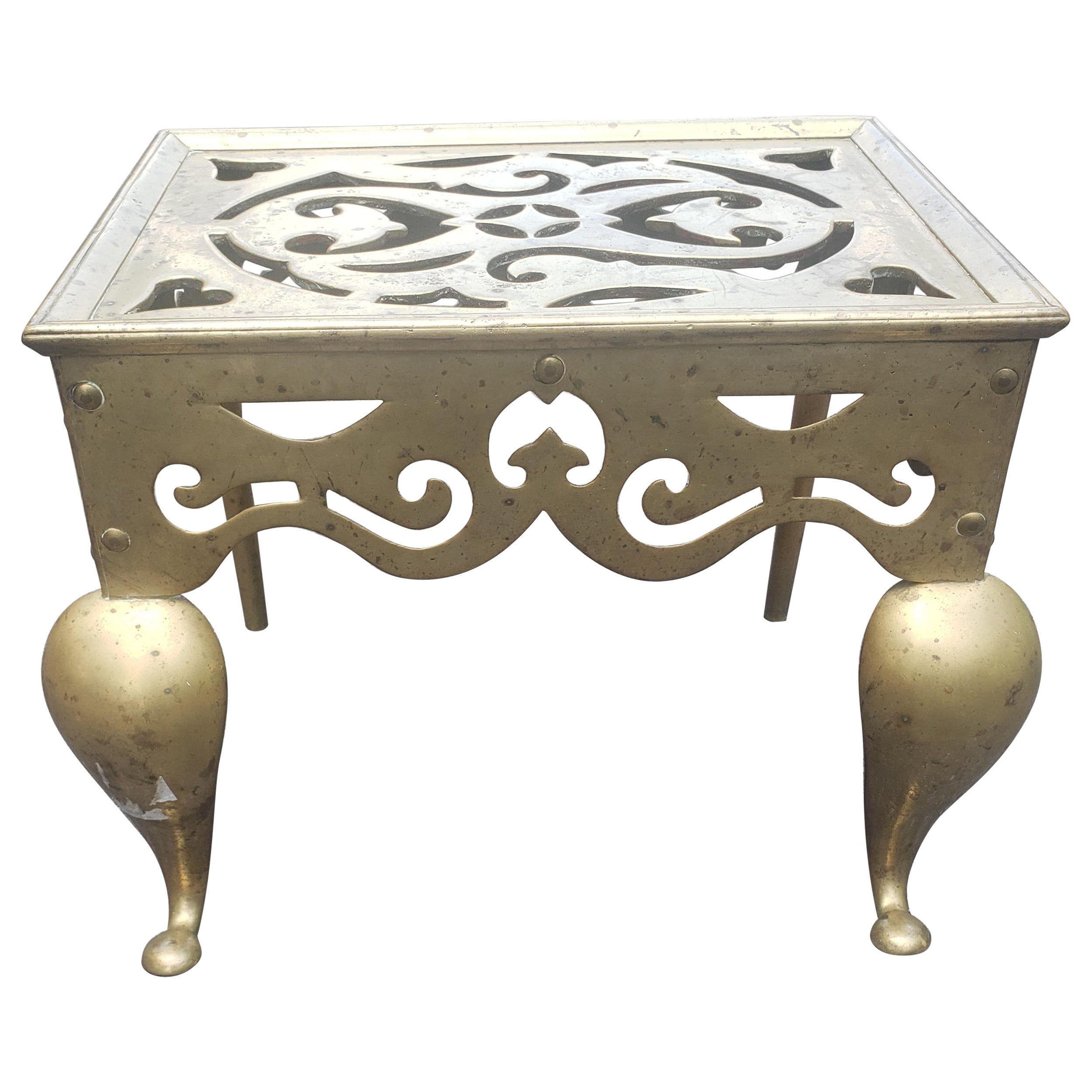 Federal Cast Brass Hearth Bench Fireplace Trivet / Stool, circa 1840s For Sale