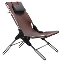 PERFIDIA_01 Cognac Thick Leather Sling Lounge Chair in Stainless Steel by ANDEAN