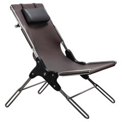 PERFIDIA_01 Brown Thick Leather Sling Lounge Chair in Stainless Steel by ANDEAN