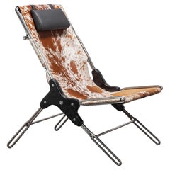 PERFIDIA_01 Pony Hair Leather Sling Lounge Chair in Stainless Steel by ANDEAN