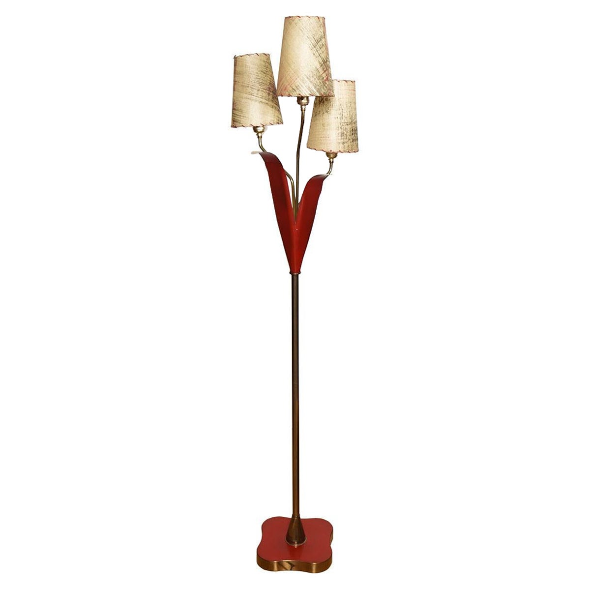 MCM Red Metal Floor Lamp with Leaves and Petals For Sale