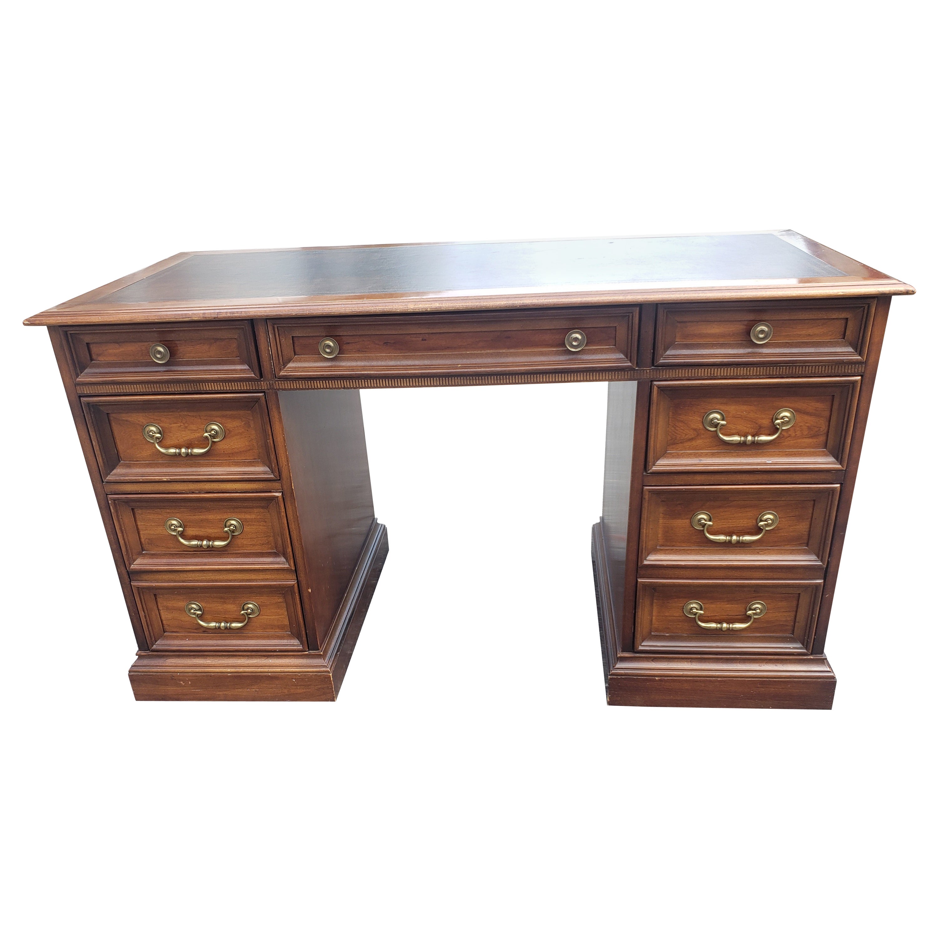 National Mt Airy Chippendale Mahogany and Tooled Leather Top Partners Desk 