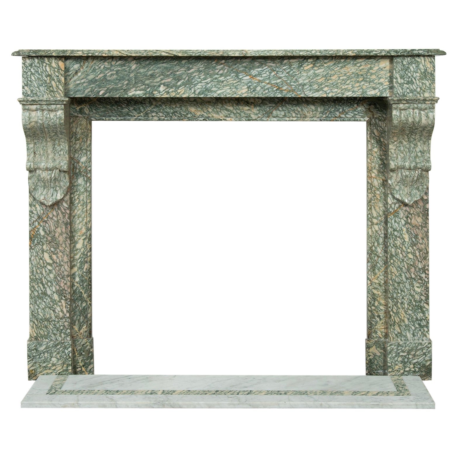 Fireplace Mantel in Vert D'estours Marble For Sale