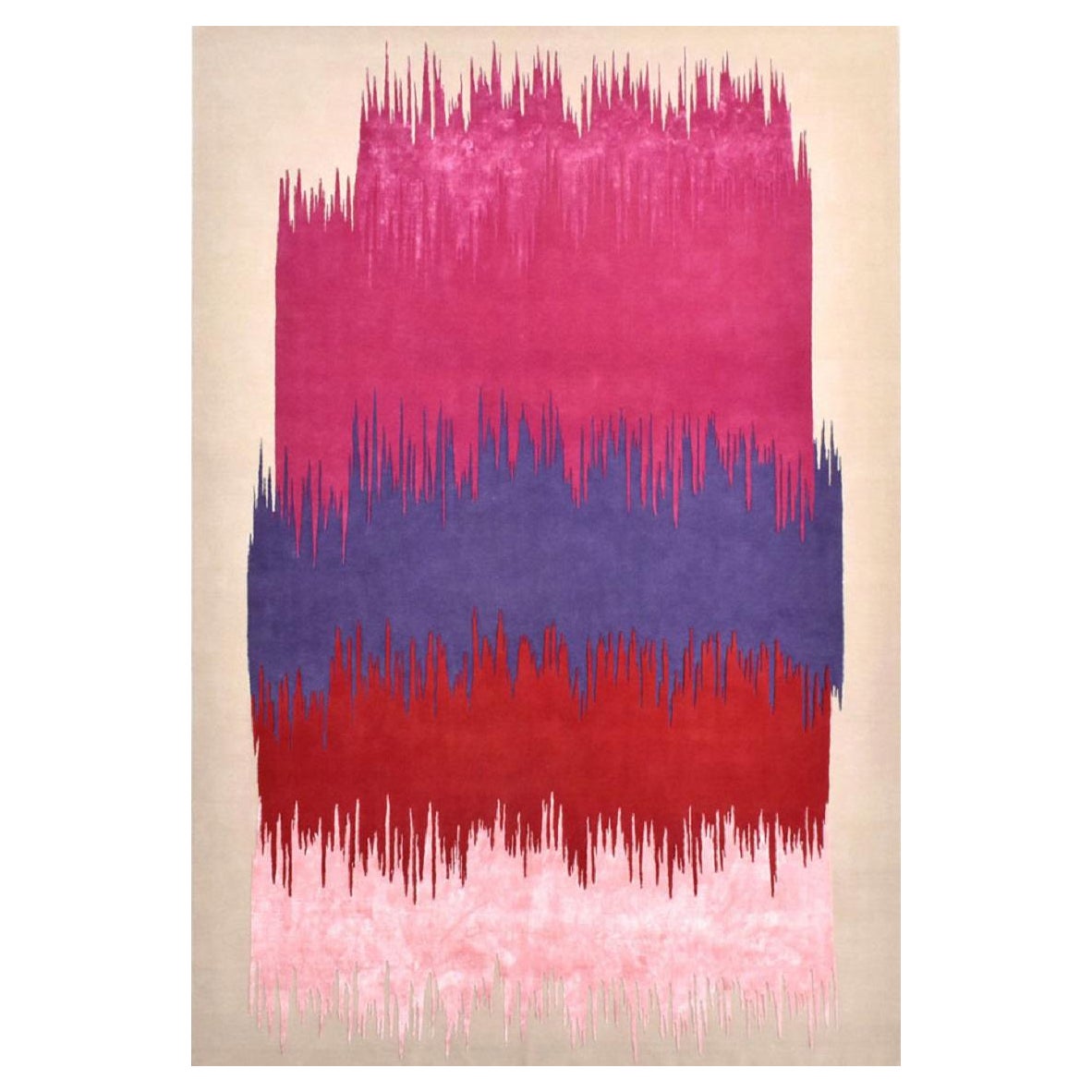 Tapis contemporain abstrait "Kalifornia Pink" en laine et soie de l'Himalaya en vente