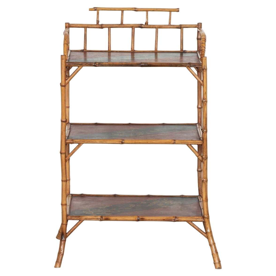 19th Century English Bamboo Chinoiserie Etagere For Sale