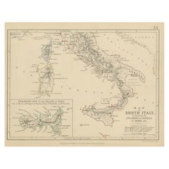 Carte ancienne de l'Italie du Sud, illustrant l'invasion de Naples en 1806