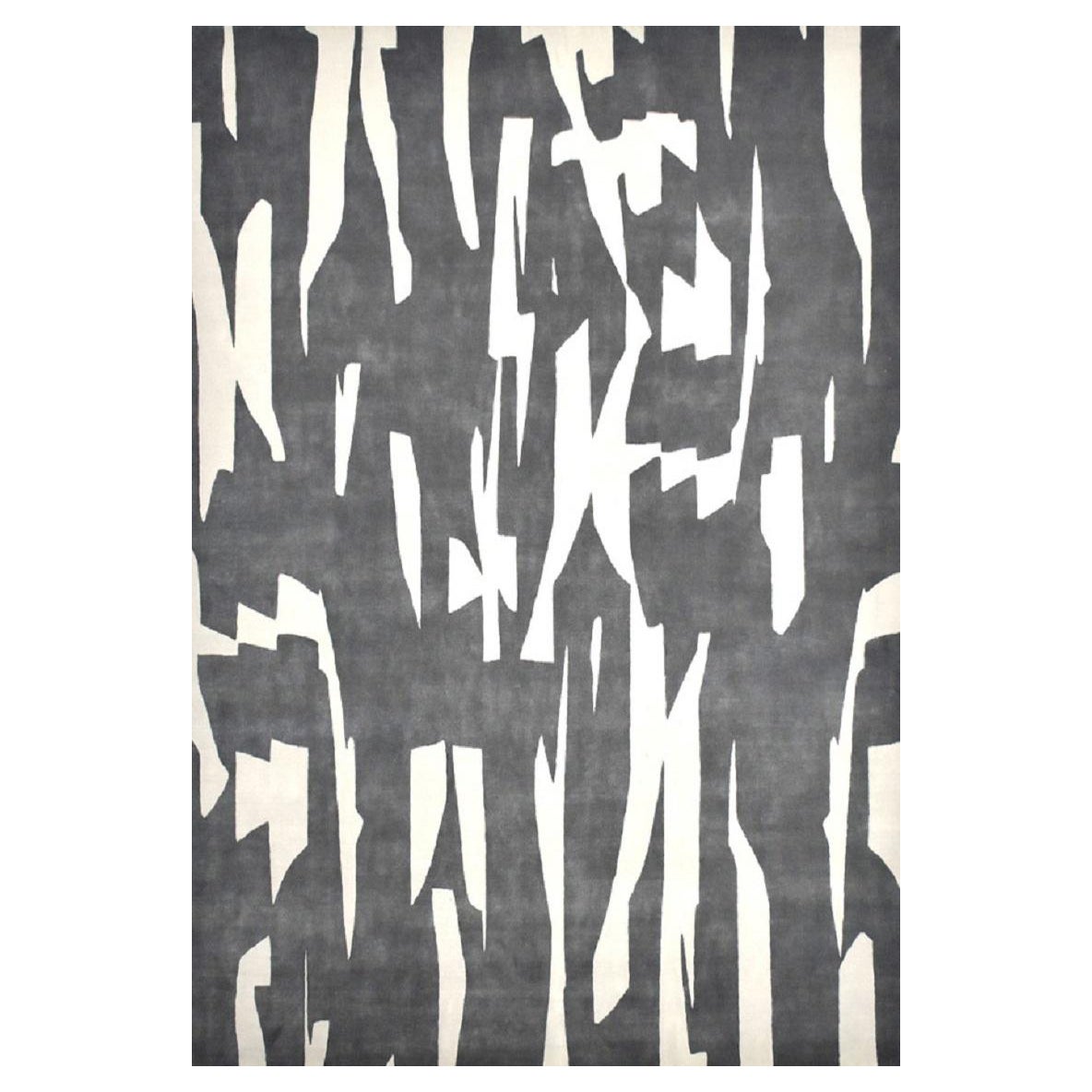 "Pillars" Abstract Contemporary Rug in Himalayan Wool and Chinese Silk