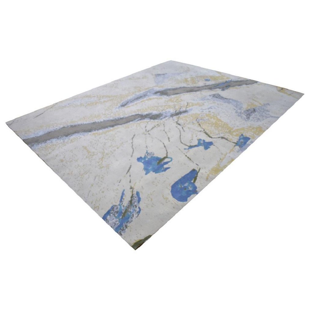 "Petal Play" Modern Botanical Rug in Himalayan Wool and Chinese Silk For Sale
