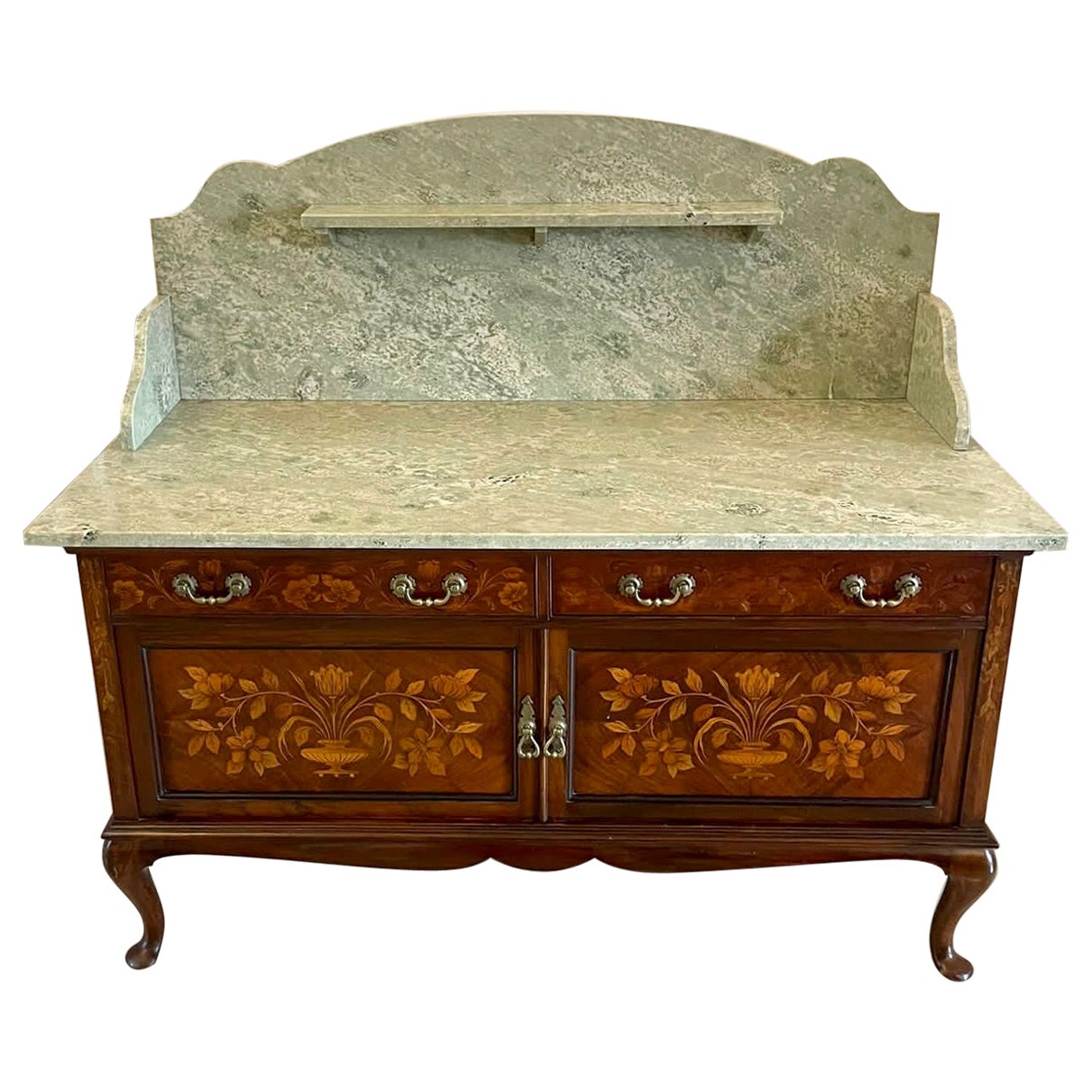 Outstanding Quality Antique Figured Walnut Marble Top Washstand/Cabinet