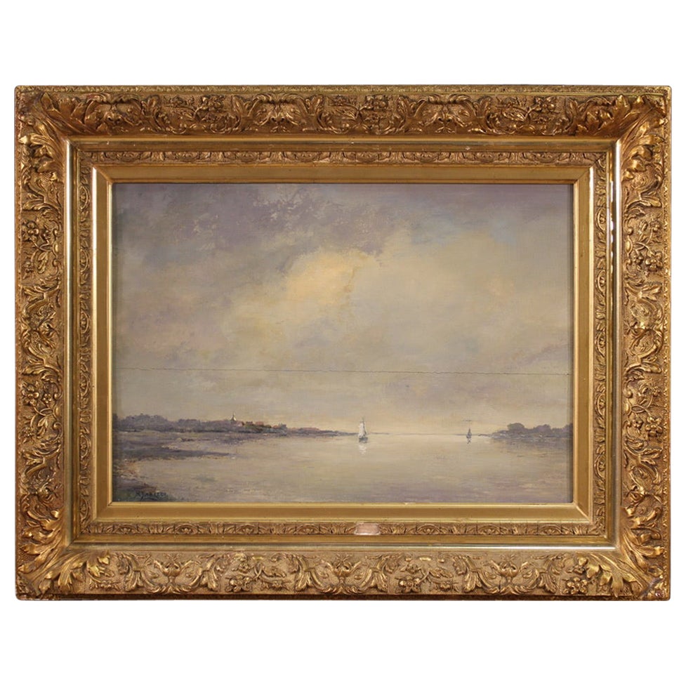20th Century Oil On Panel Signed Dutch Seascape Painting, 1950