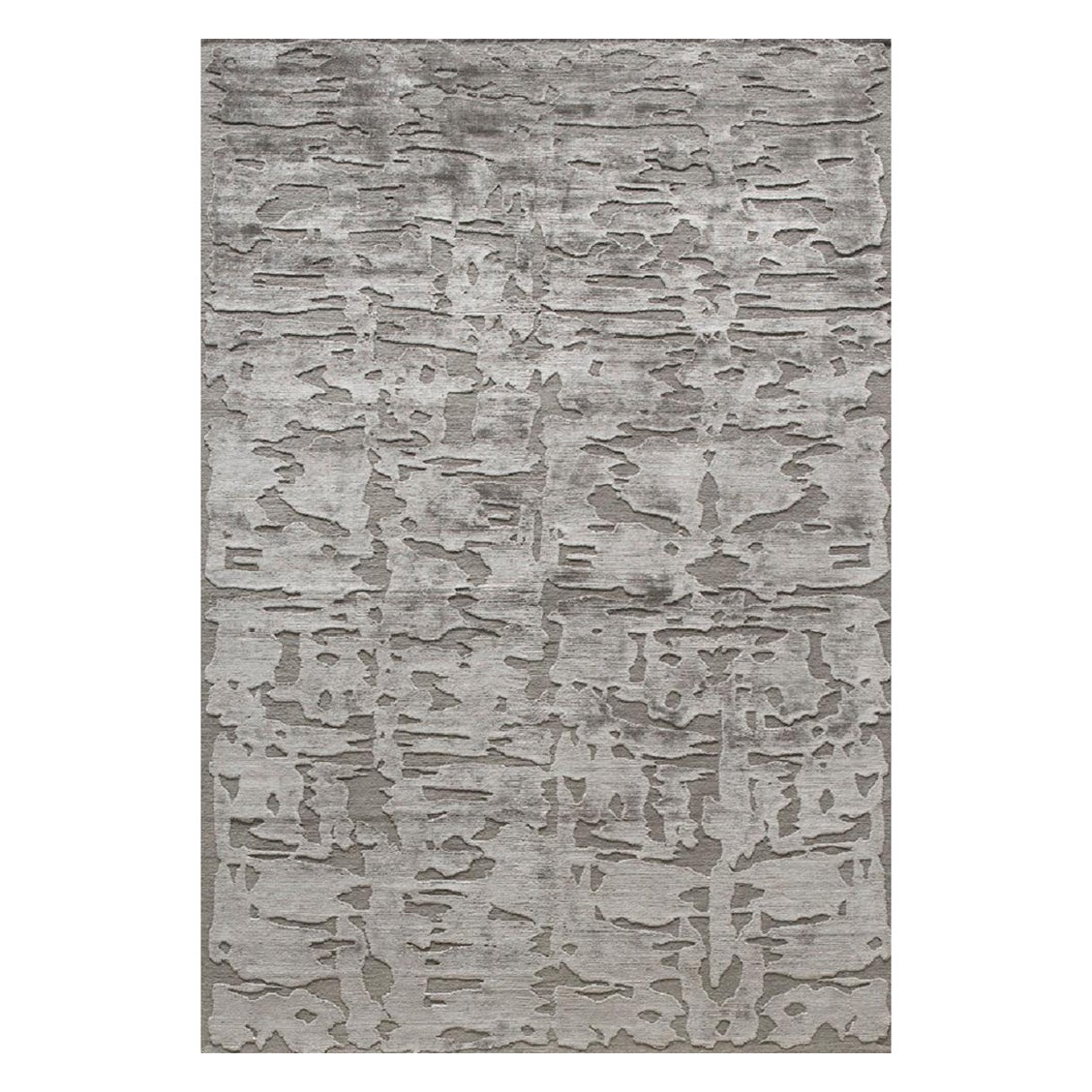 "Rio Gray" Abstract Contemporary Rug in Himalayan Wool and Chinese Silk For Sale