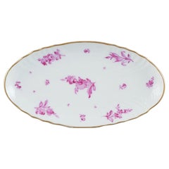 Antique Royal Copenhagen, Porcelain Oval Dish with Purple Flowers and Gold Rim