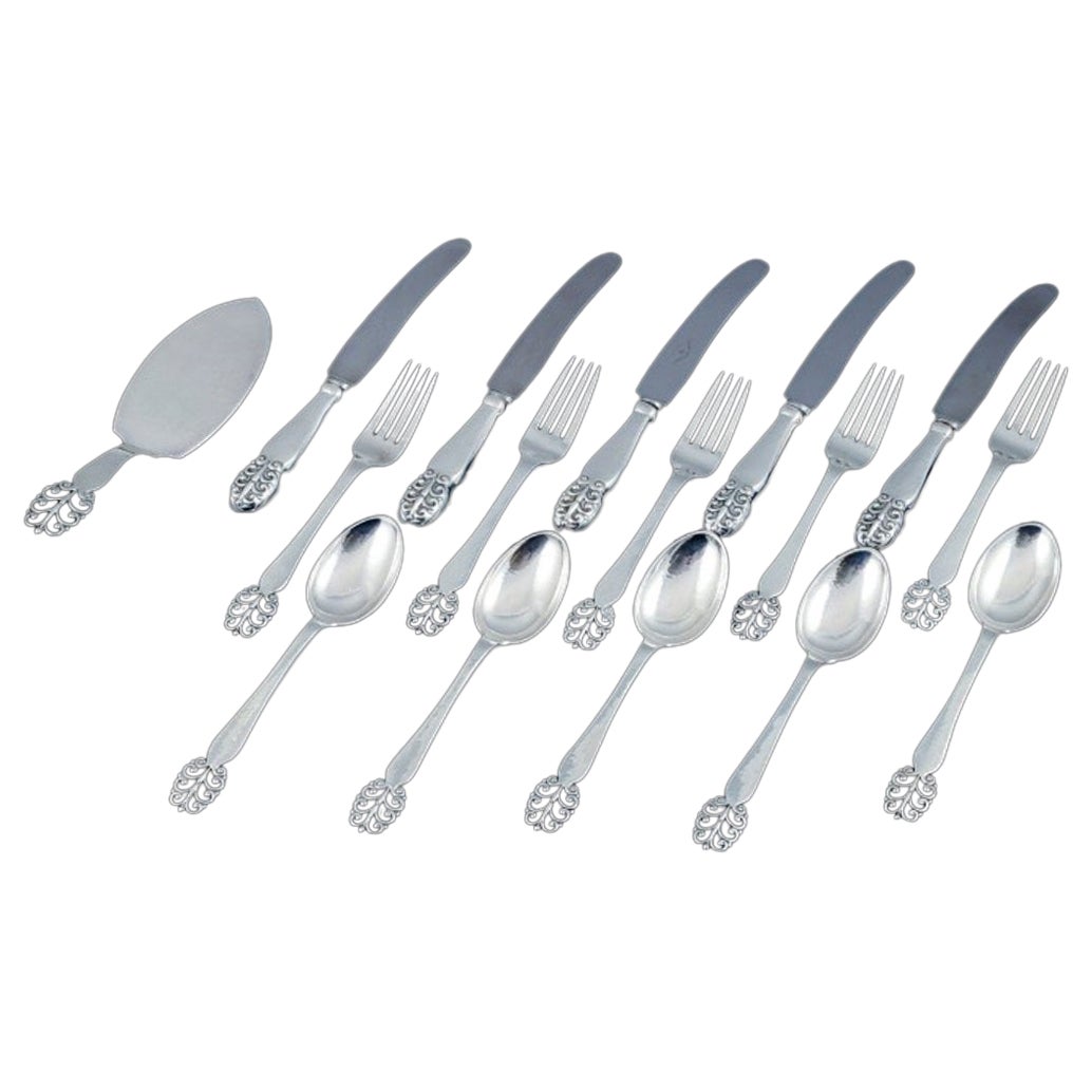 Danish Silversmith, Complete Lunch Service for Five People, a Total of 16 Pieces