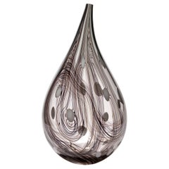 Threads iii, a White, Clear & Dark Purple Abstract Glass Vessel by Ann Wåhlström