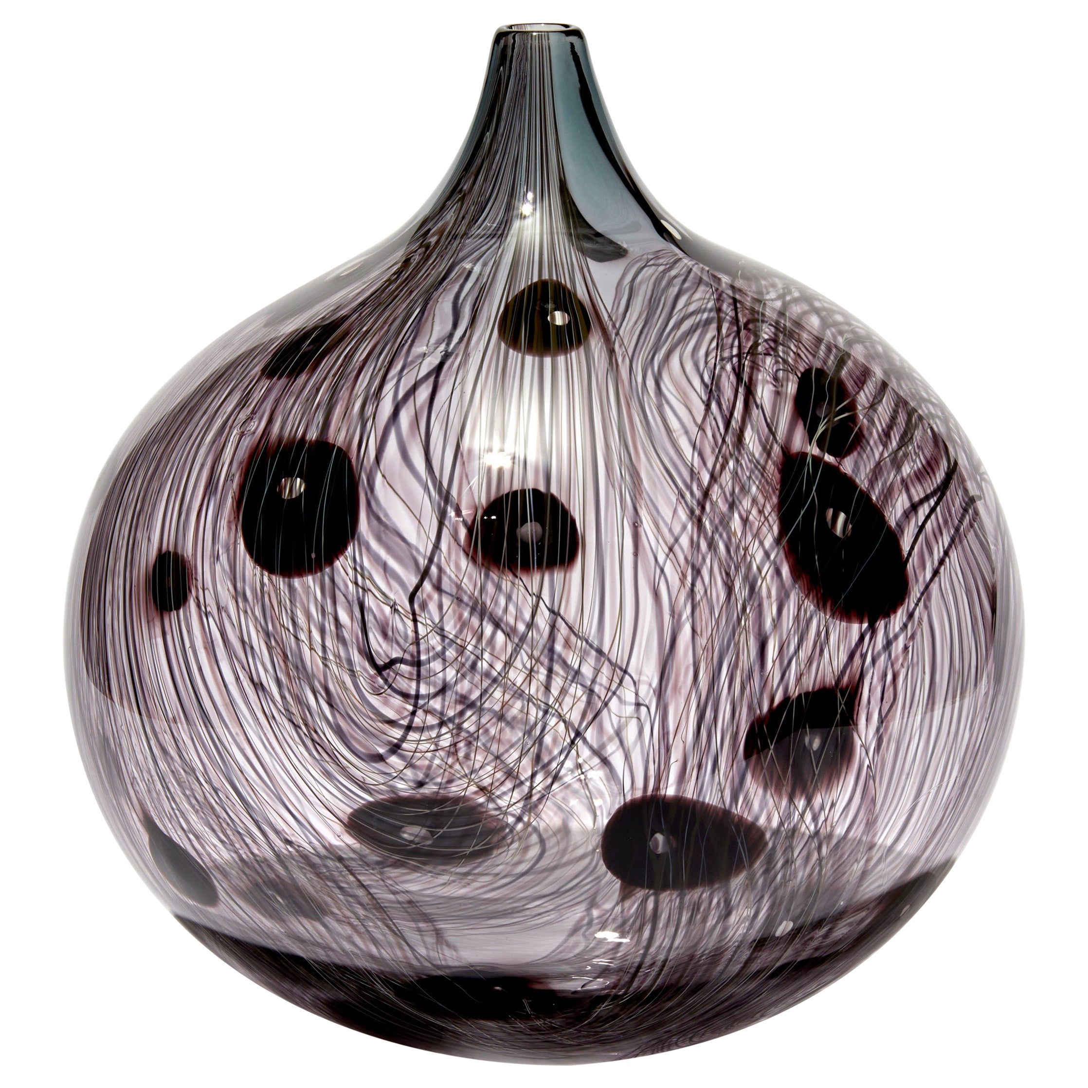 Rings v, Clear & Dark Aubergine / Purple Abstract Glass Vessel by Ann Wåhlström