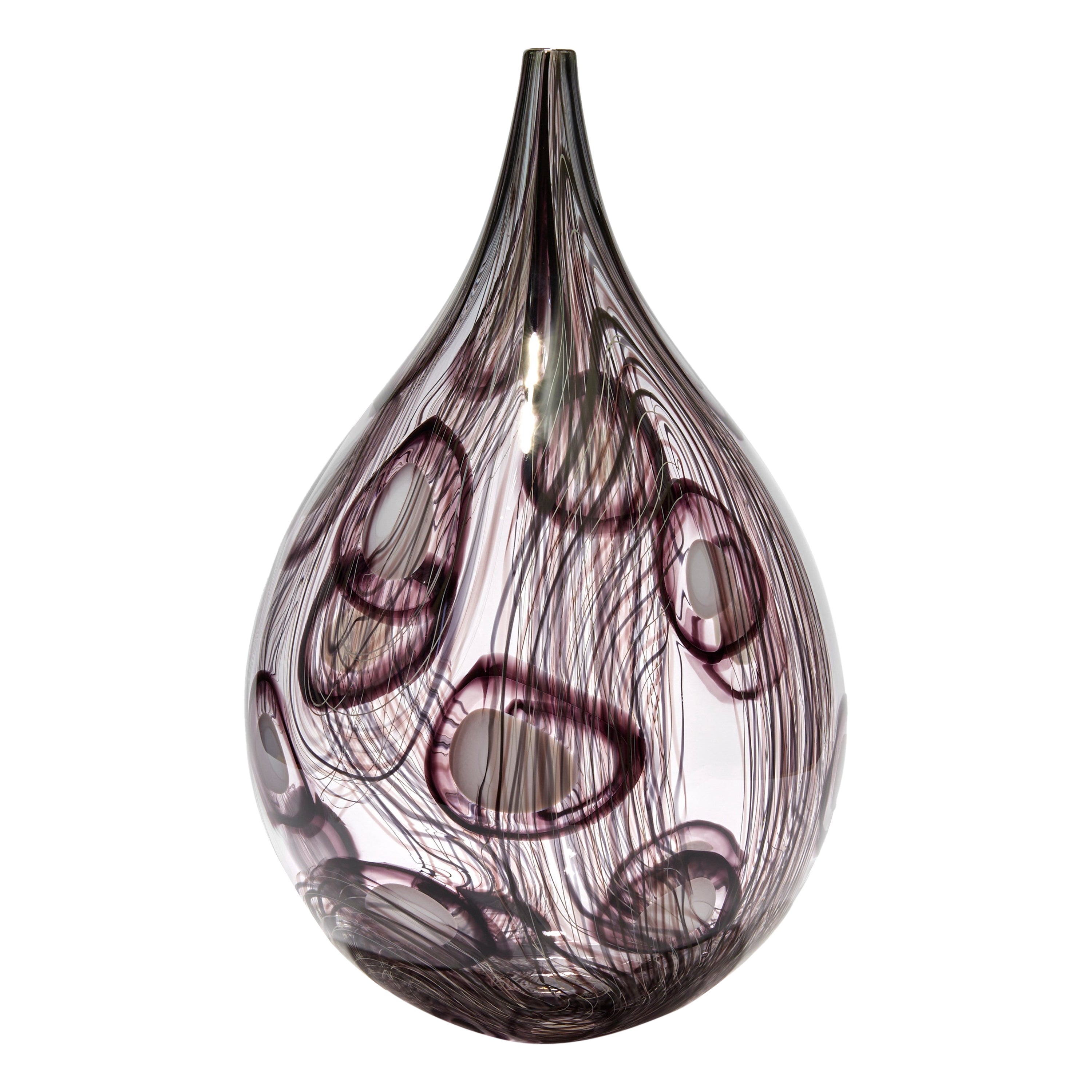 Rings iv, a Black / Aubergine & Clear Sculptural Glass Vessel by Ann Wåhlström For Sale