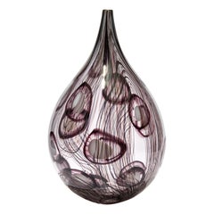 Rings iv, a Black / Aubergine & Clear Sculptural Glass Vessel by Ann Wåhlström