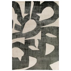 "Expression" Abstract Contemporary Rug in Himalayan Wool and Chinese Silk