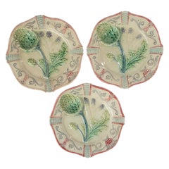 3-Piece Set of 19th Century Majolica Artichoke Plates