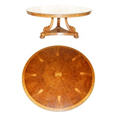 Vintage Large  Burr Walnut Hardwood & Satinwood Round Dining Table Seats 8