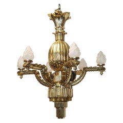 Exceptional French Art Deco Gilt Bronze 6-Light Chandelier