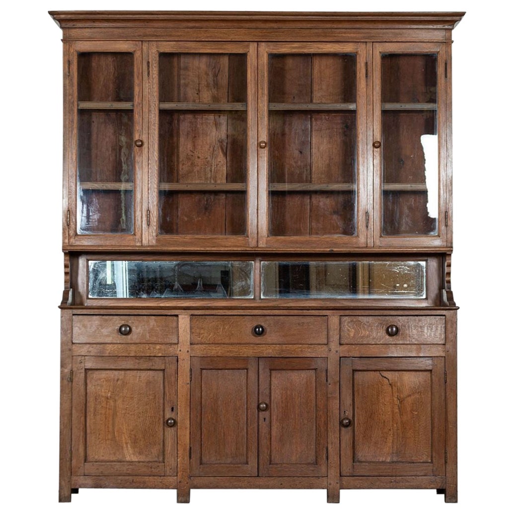 Large English Oak Glazed Butlers Pantry Cabinet For Sale