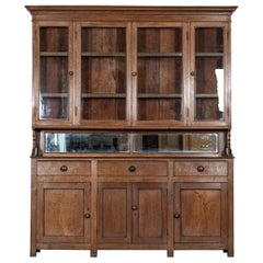 Vintage Large English Oak Glazed Butlers Pantry Cabinet