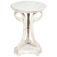 Antique French Bleached Fruitwood Swan Neck Side Table