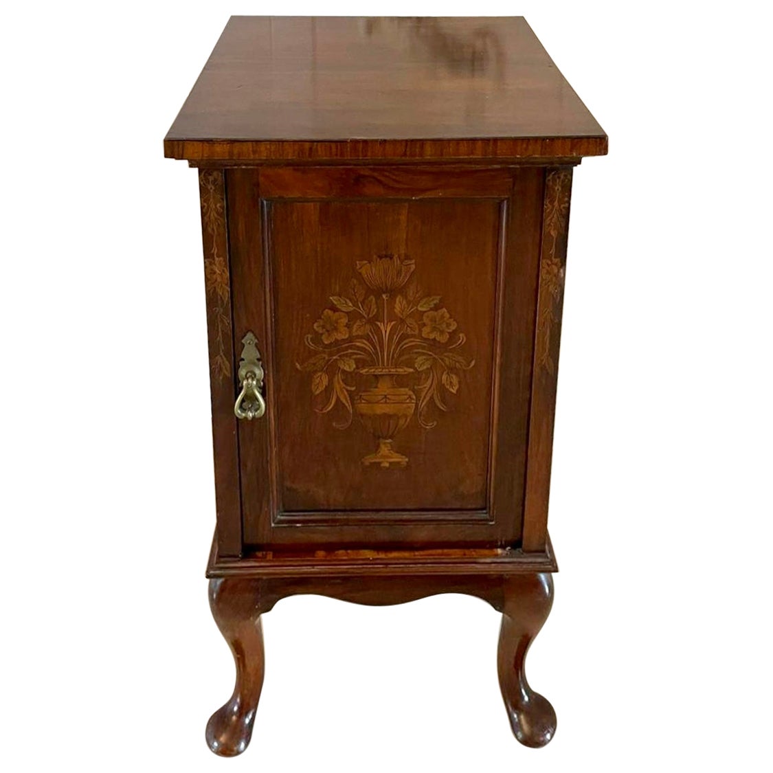 Outstanding Quality Antique Walnut Floral Marquetry Inlaid Bedside Cabinet For Sale