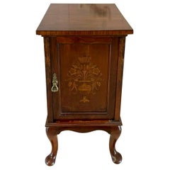 Outstanding Quality Used Walnut Floral Marquetry Inlaid Bedside Cabinet